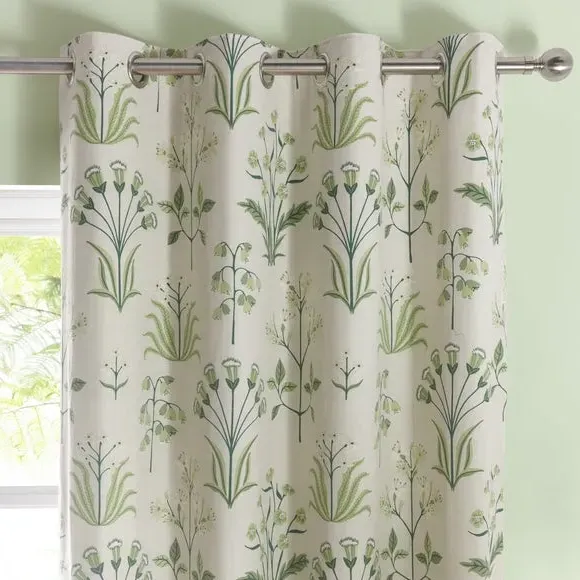 Eyelet Curtains with Floral Print - Green image
