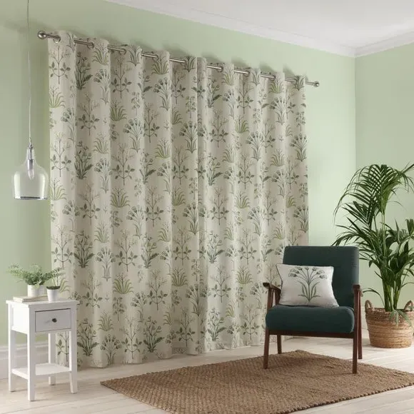 Eyelet Curtains with Floral Print - Green