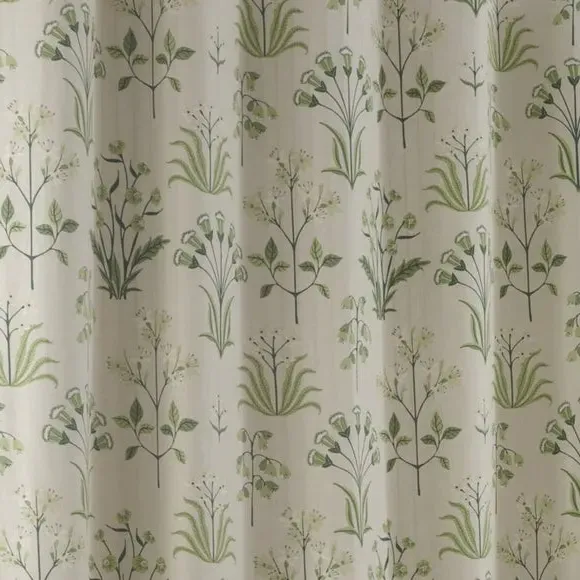 Eyelet Curtains with Floral Print - Green