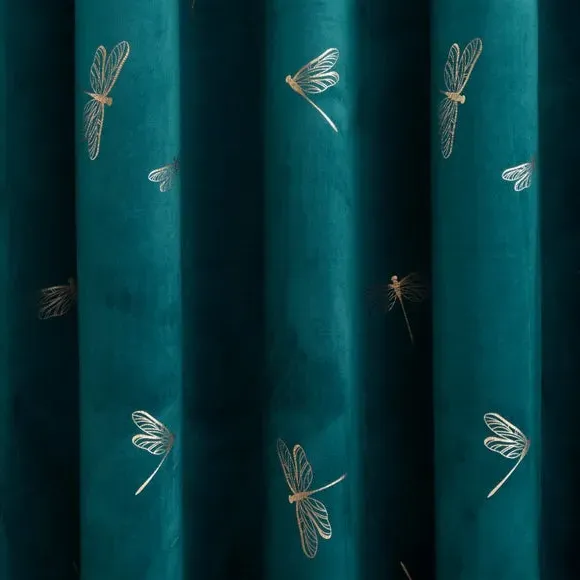 Eyelet Curtains with Foil Design - Blue, Velvet