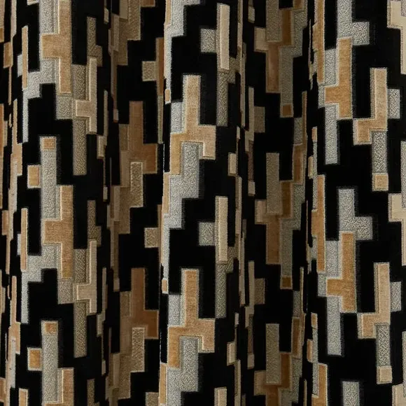 Eyelet Curtains with Geometric Design - Black, Velvet
