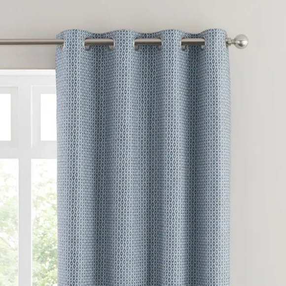 Eyelet Curtains with Geometric Design - Blue image