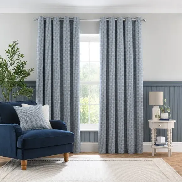 Eyelet Curtains with Geometric Design - Blue