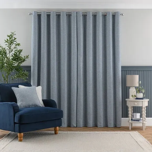 Eyelet Curtains with Geometric Design - Blue