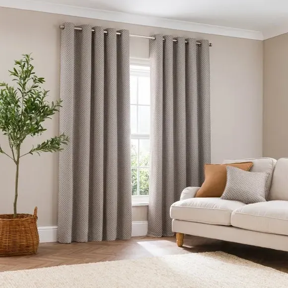 Eyelet Curtains with Geometric Design - Butterscotch