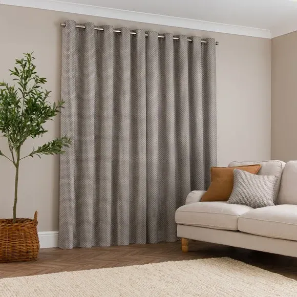 Eyelet Curtains with Geometric Design - Butterscotch