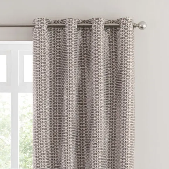 Eyelet Curtains with Geometric Design - Butterscotch