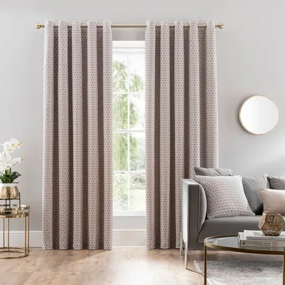 Eyelet Curtains with Geometric Design - Grey