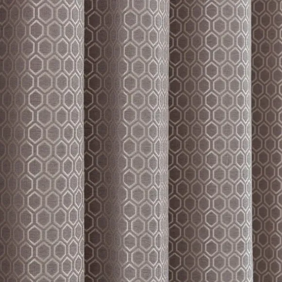 Eyelet Curtains with Geometric Design - Grey