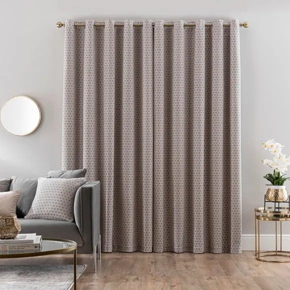 Eyelet Curtains with Geometric Design - Grey