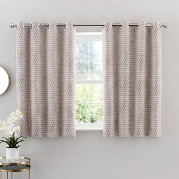 Eyelet Curtains with Geometric Design - Grey