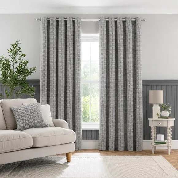 Eyelet Curtains with Geometric Design - Grey