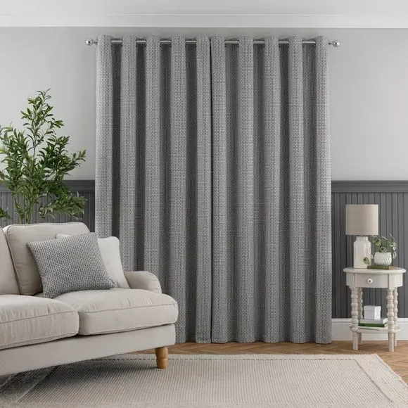 Eyelet Curtains with Geometric Design - Grey
