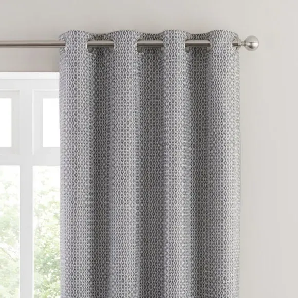 Eyelet Curtains with Geometric Design - Grey