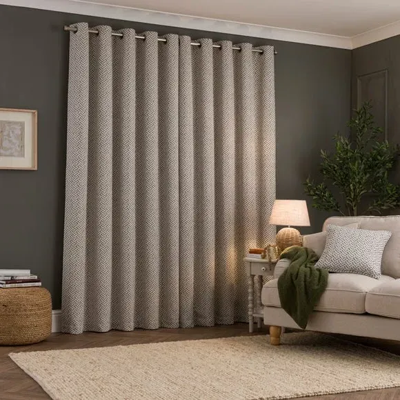 Eyelet Curtains with Geometric Design - Natural