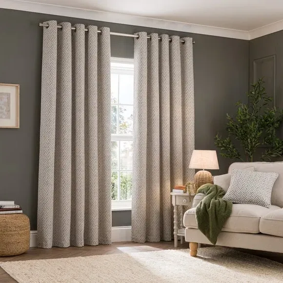 Eyelet Curtains with Geometric Design - Natural