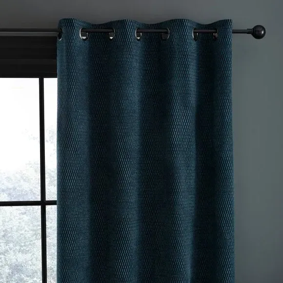 Eyelet Curtains with Geometric Design - Teal, Chenille image