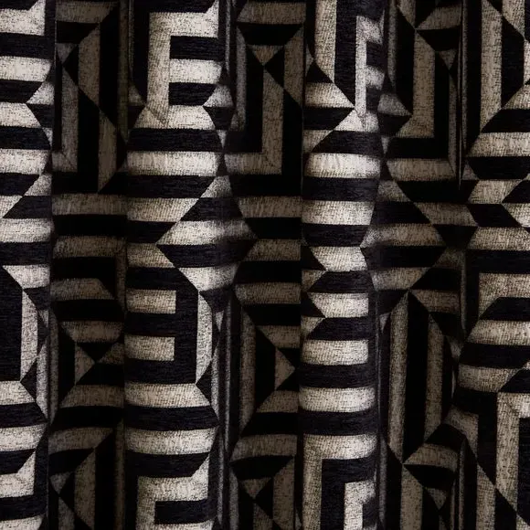 Eyelet Curtains with Geometric Pattern - Black