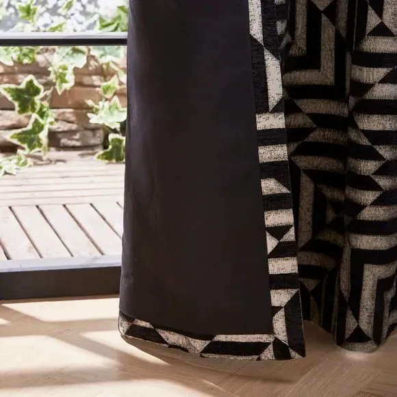 Eyelet Curtains with Geometric Pattern - Black