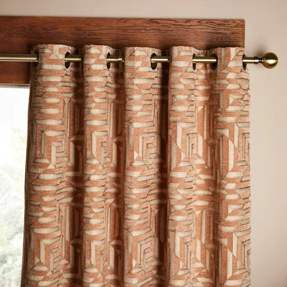 Eyelet Curtains with Geometric Pattern - Caramel