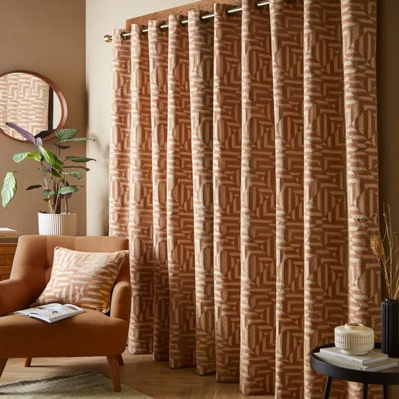 Eyelet Curtains with Geometric Pattern - Caramel