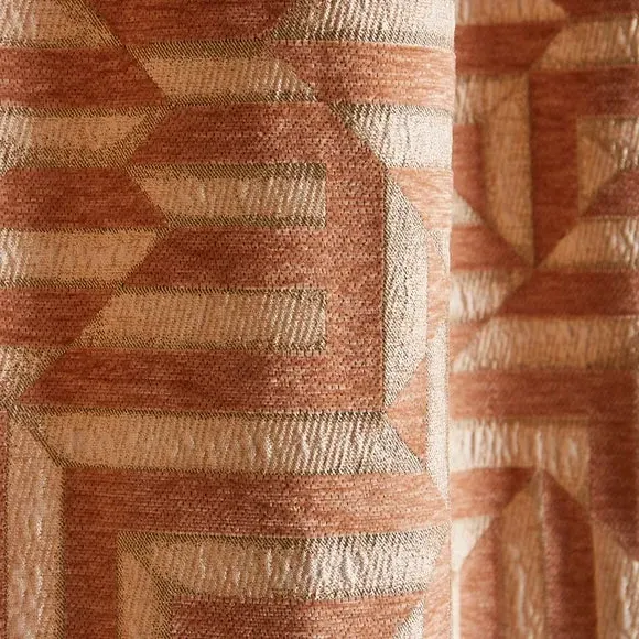 Eyelet Curtains with Geometric Pattern - Caramel