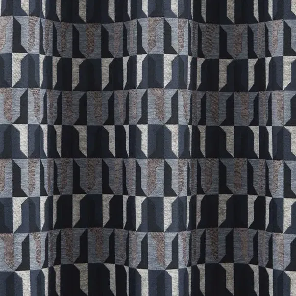 Eyelet Curtains with Geometric Pattern - Navy