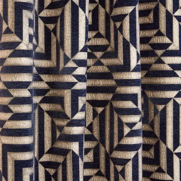 Eyelet Curtains with Geometric Pattern - Navy