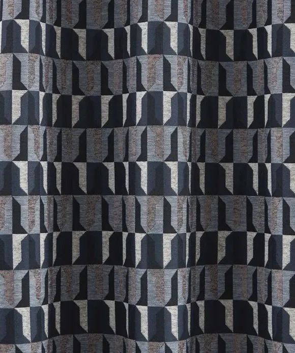 Eyelet Curtains with Geometric Pattern - Navy