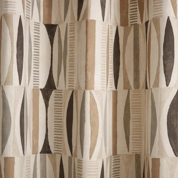 Eyelet Curtains with Geometric Print - Natural
