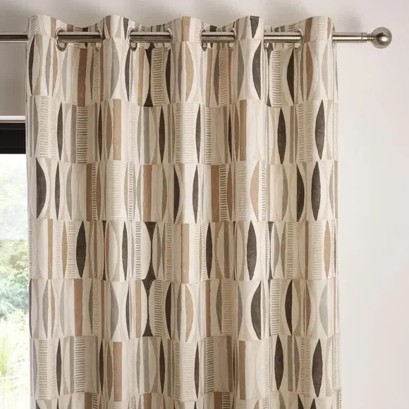 Eyelet Curtains with Geometric Print - Natural image
