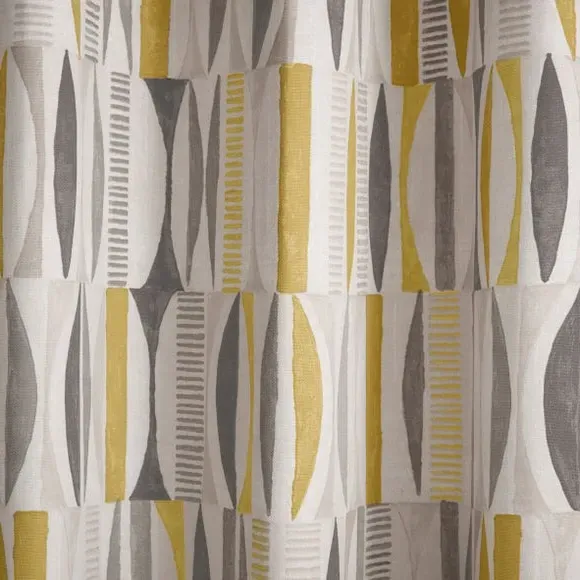 Eyelet Curtains with Geometric Print - Ochre