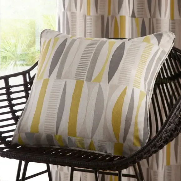 Eyelet Curtains with Geometric Print - Ochre