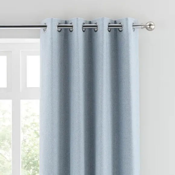 Eyelet Curtains with Header - Blue, Polyester image