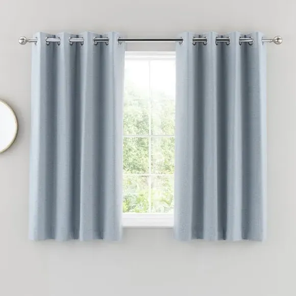Eyelet Curtains with Header - Blue, Polyester