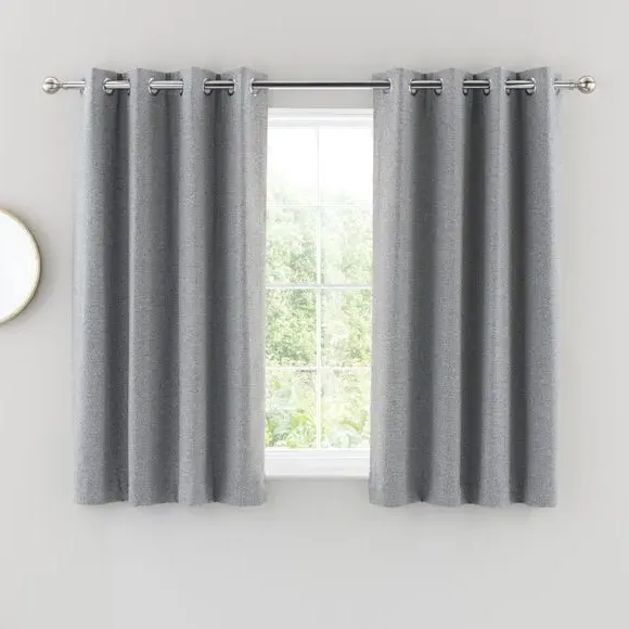 Eyelet Curtains with Header - Grey, Polyester