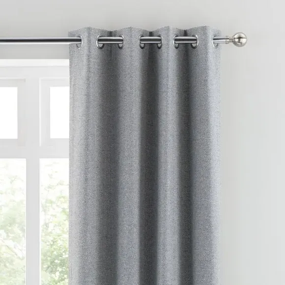 Eyelet Curtains with Header - Grey, Polyester