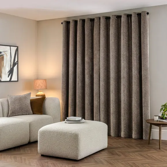 Eyelet Curtains with Herringbone - Natural, Chenille