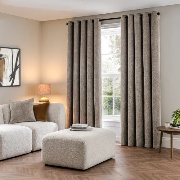 Eyelet Curtains with Herringbone - Natural, Chenille
