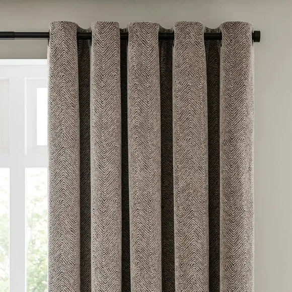 Eyelet Curtains with Herringbone - Natural, Chenille image
