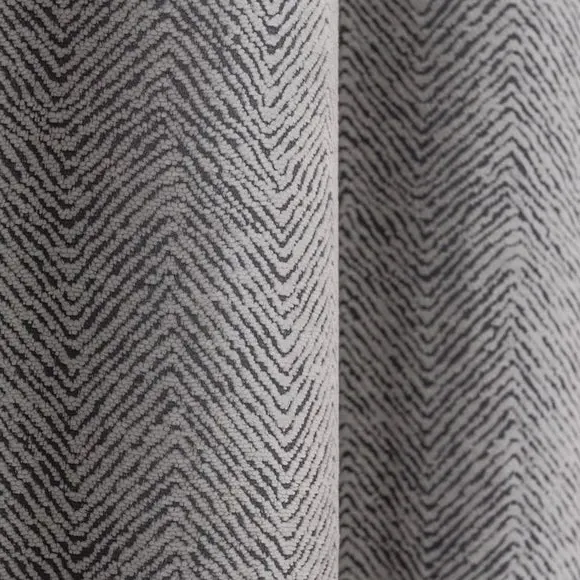 Eyelet Curtains with Herringbone - Silver, Chenille