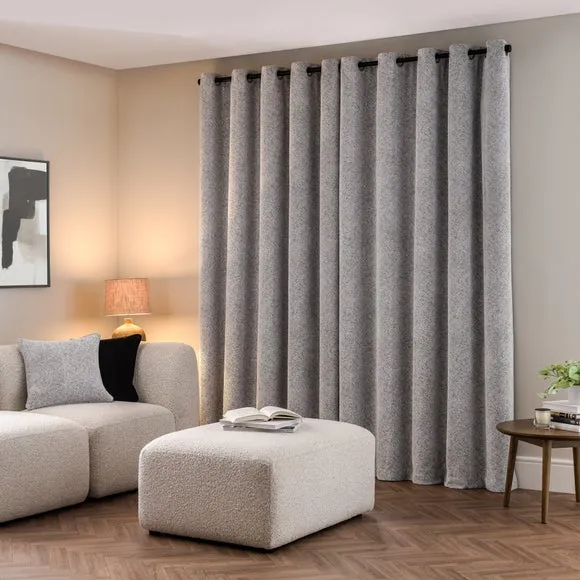 Eyelet Curtains with Herringbone - Silver, Chenille