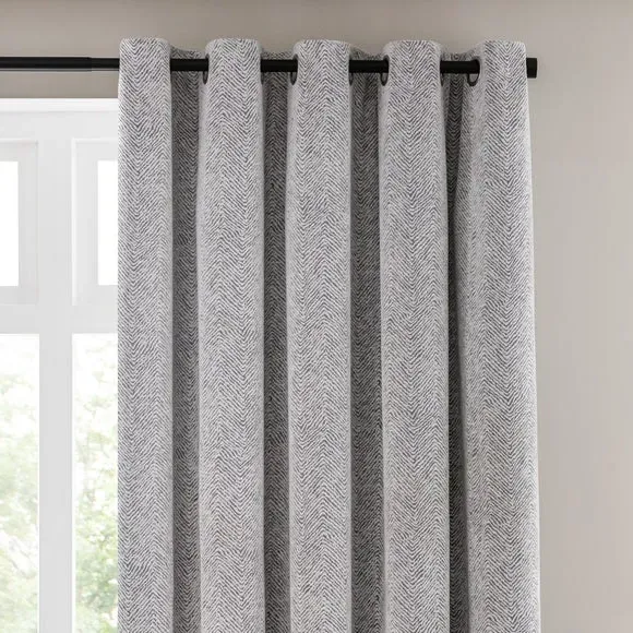 Eyelet Curtains with Herringbone - Silver, Chenille