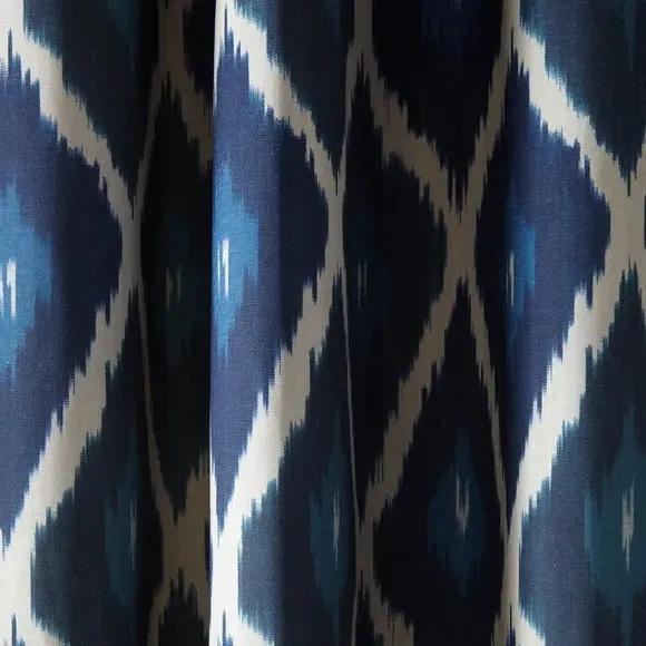 Eyelet Curtains with Ikat Print - Navy, Cotton