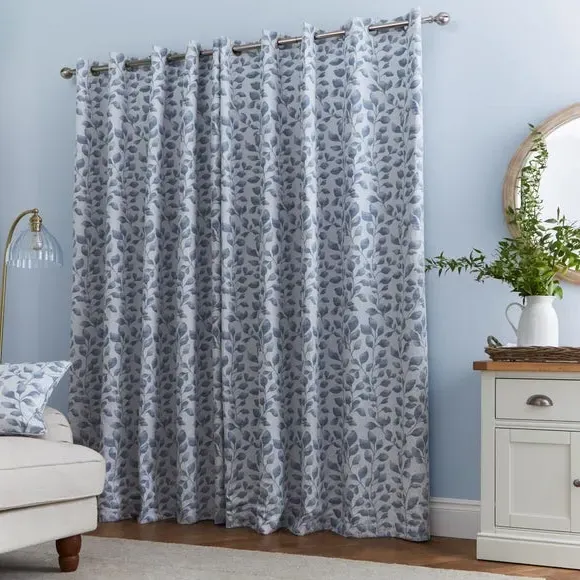 Eyelet Curtains with Jacquard - Ashley Blue