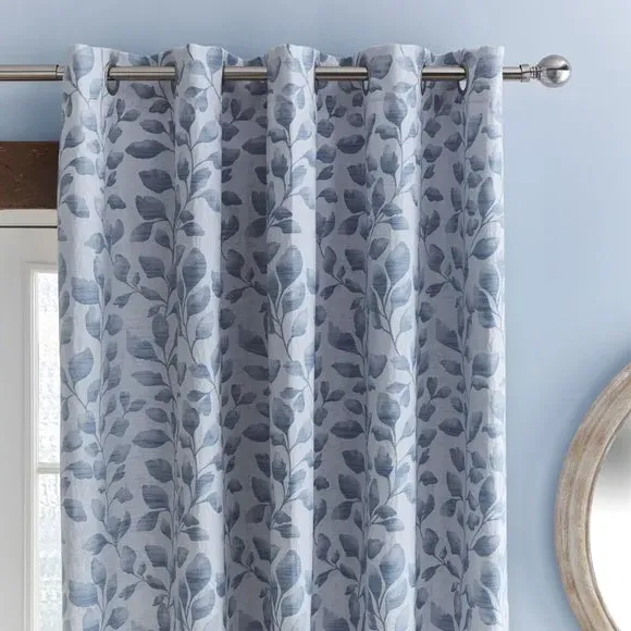 Eyelet Curtains with Jacquard - Ashley Blue image