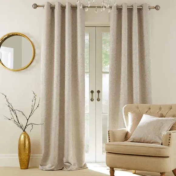 Eyelet Curtains with Jacquard - Champagne, Polyester