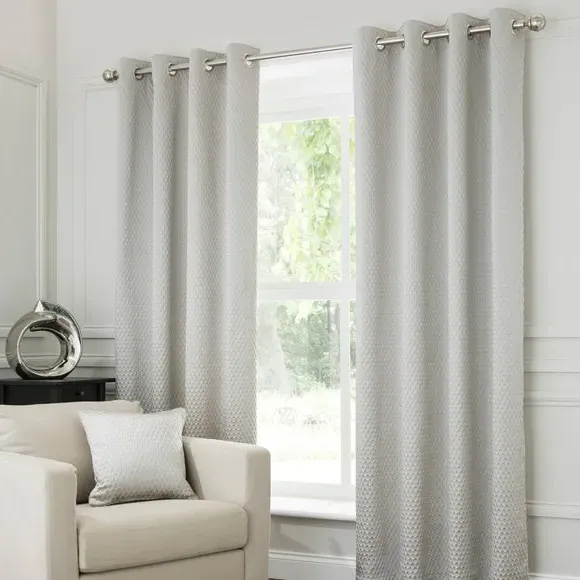 Eyelet Curtains with Jacquard Design - Dove
