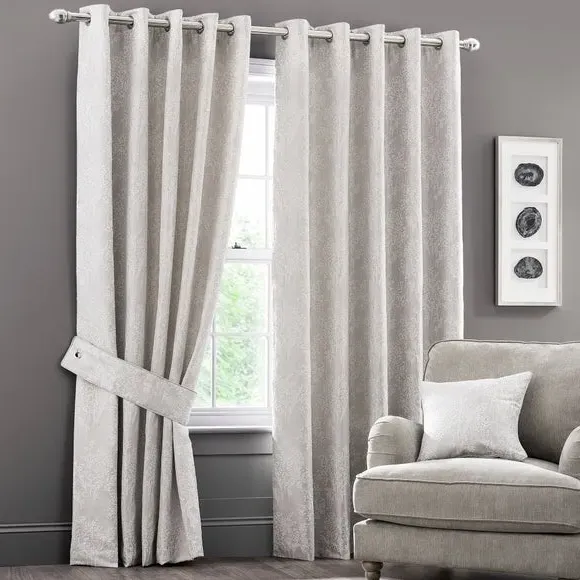 Eyelet Curtains with Jacquard Design - Natural