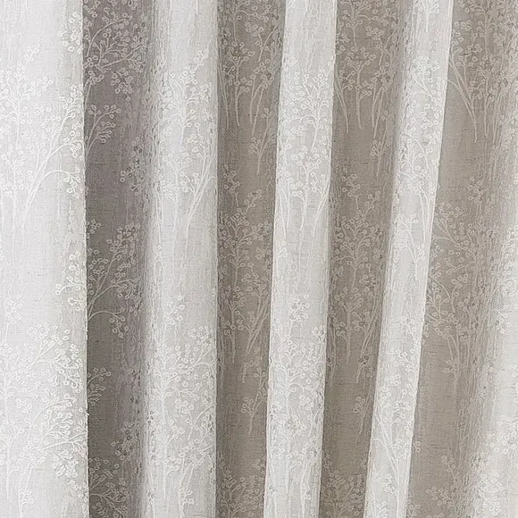 Eyelet Curtains with Jacquard Design - Natural